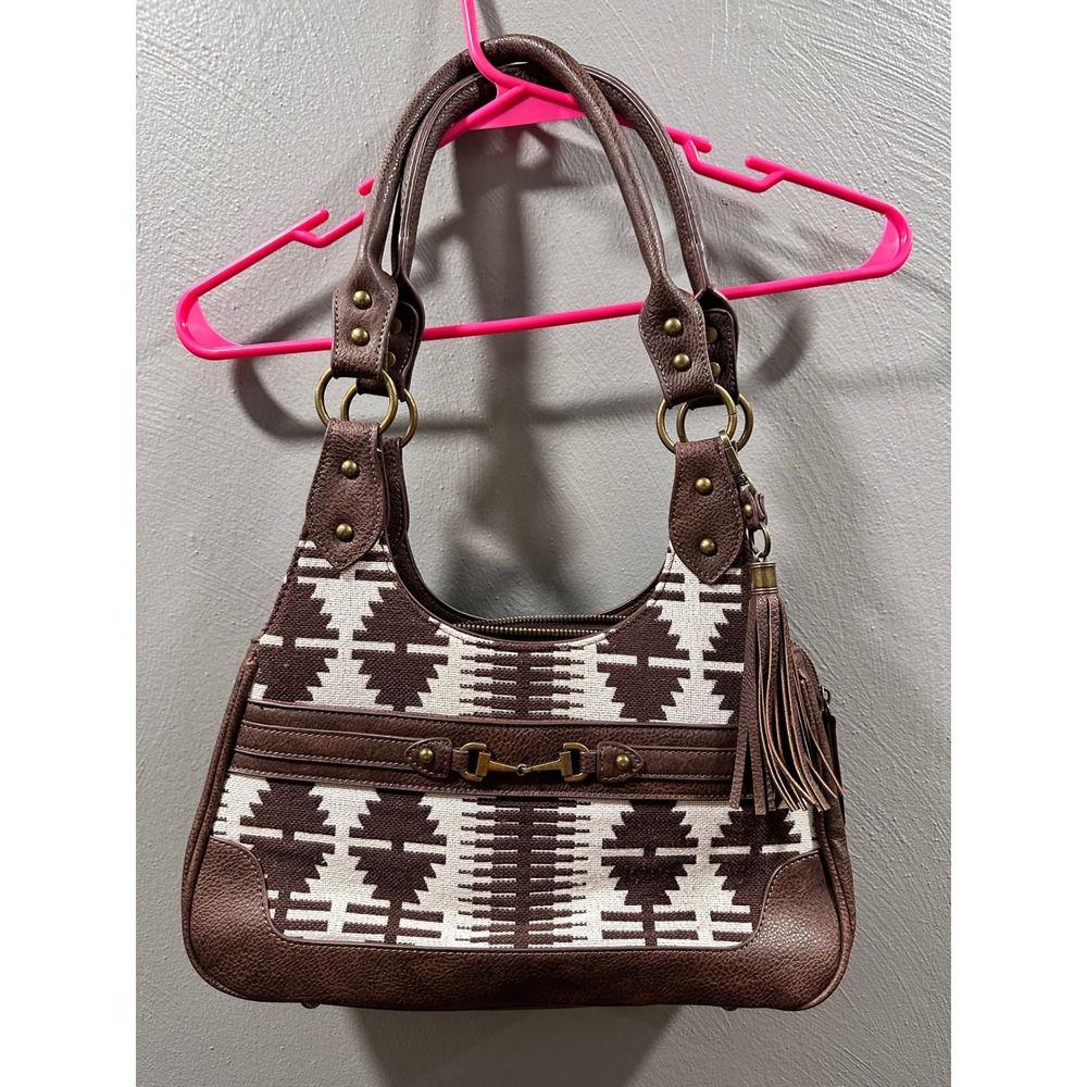 Rein & Bridle Brown Western Tapestry Shoulder Bag Horsebit Tassel Hobo